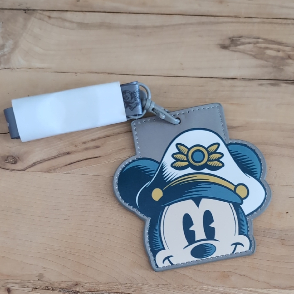 Disney Blue Gray Yellow Mickey Captain Luggage Tag